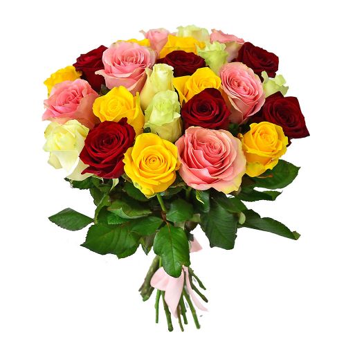 Купить 31-ну разноцветную розу с доставкой по Алексину