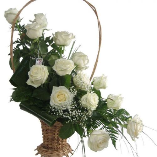 Корзина белых роз с доставкой на дом по Алексину