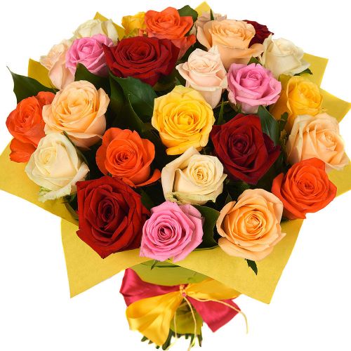 25 разноцветных роз с доставкой по Алексину